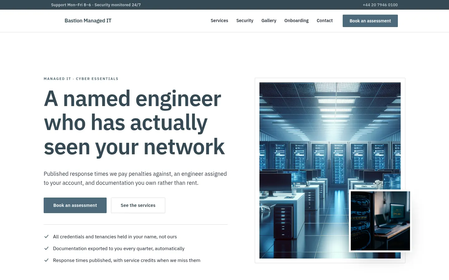 The Bastion Managed IT website, as a visitor sees it
