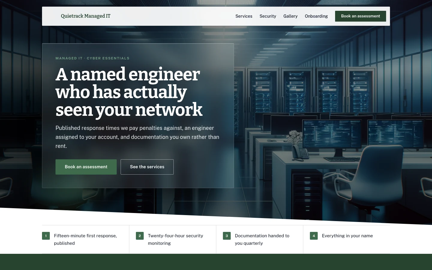 The Quietrack Managed IT website, as a visitor sees it