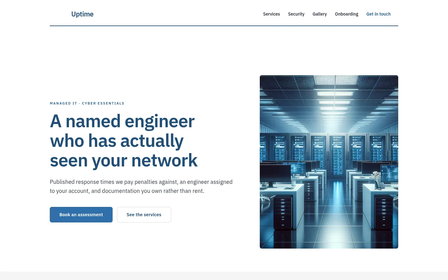 The Uptime website, as a visitor sees it