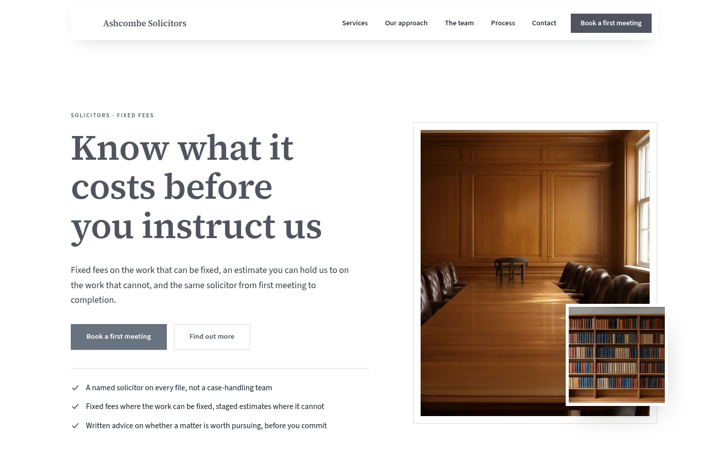 The Ashcombe Solicitors website, as a visitor sees it