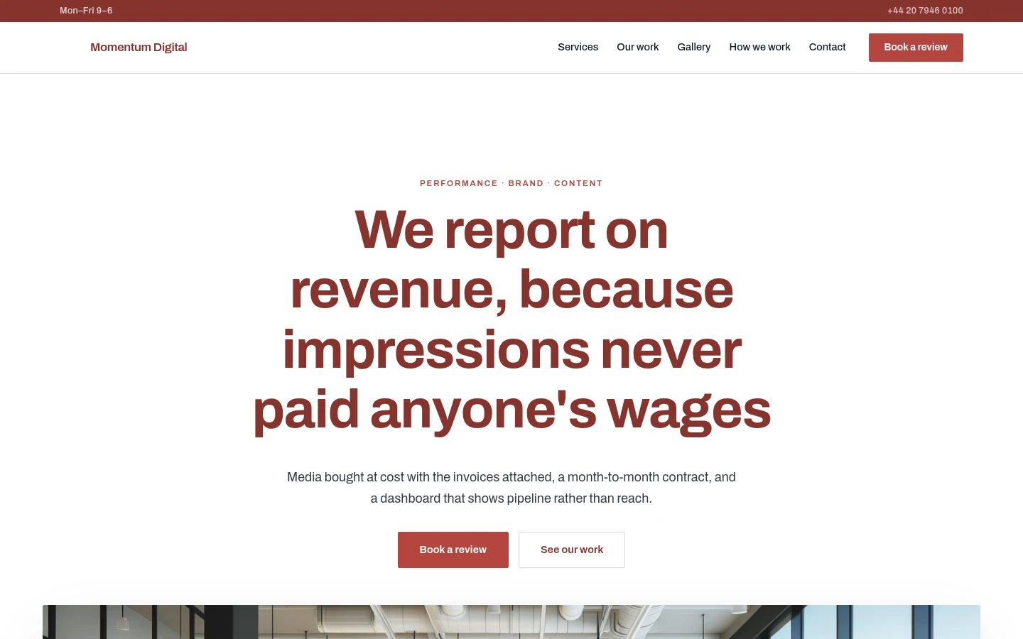 The Momentum Digital website, as a visitor sees it