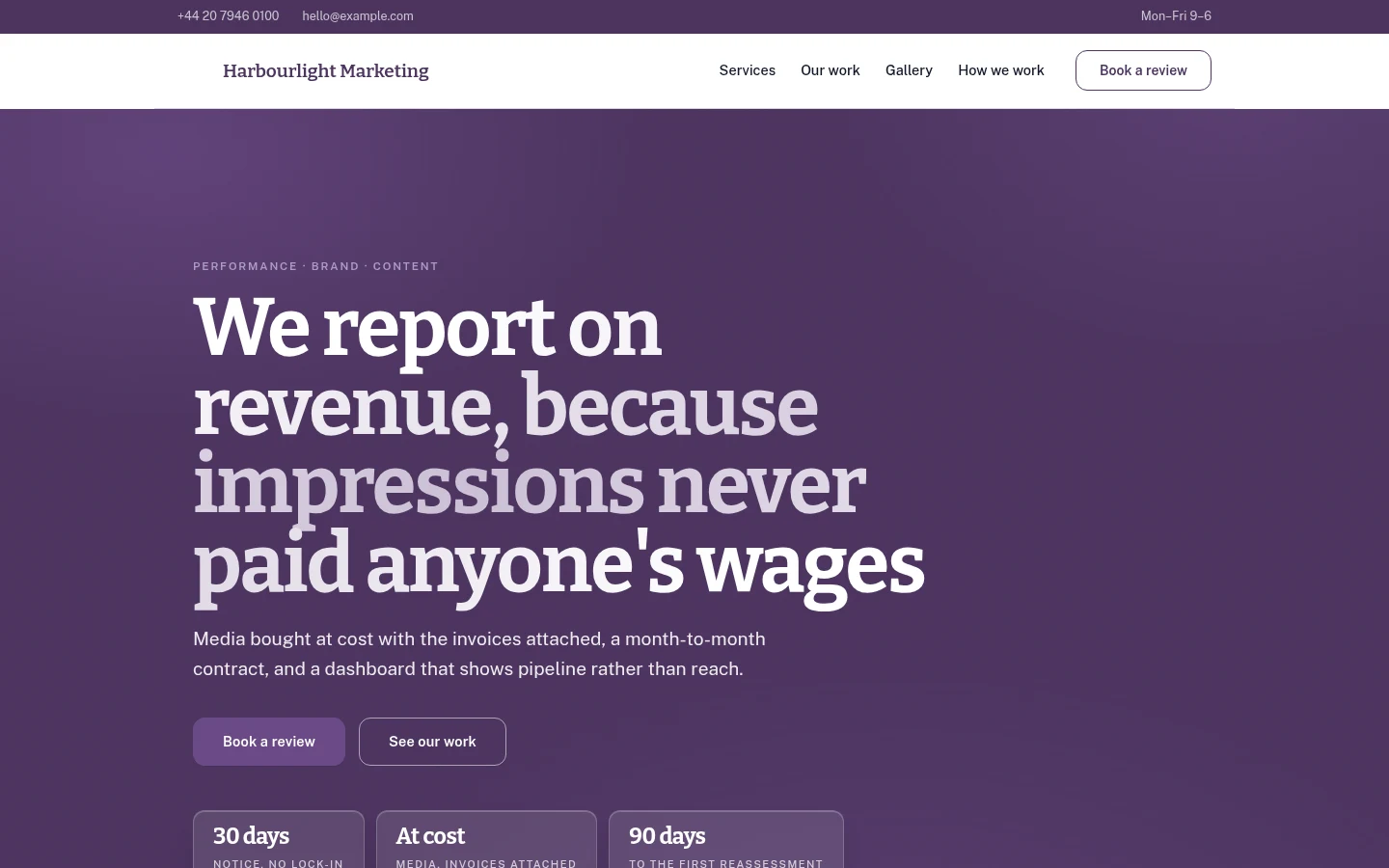 The Harbourlight Marketing website, as a visitor sees it