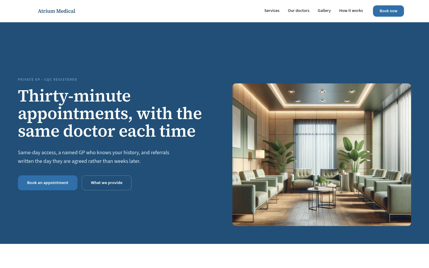 The Atrium Medical website, as a visitor sees it