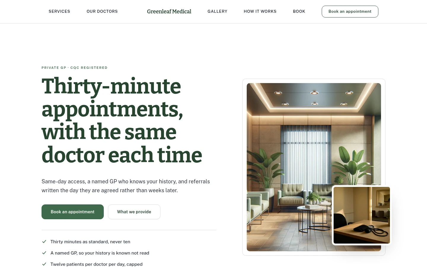 The Greenleaf Medical website, as a visitor sees it