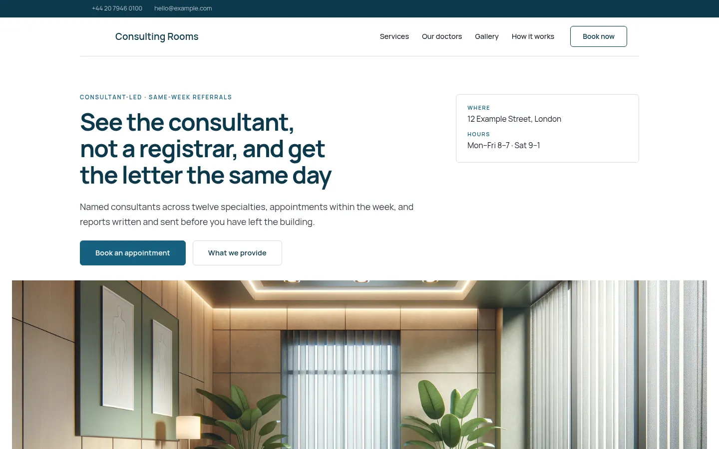 The Consulting Rooms website, as a visitor sees it