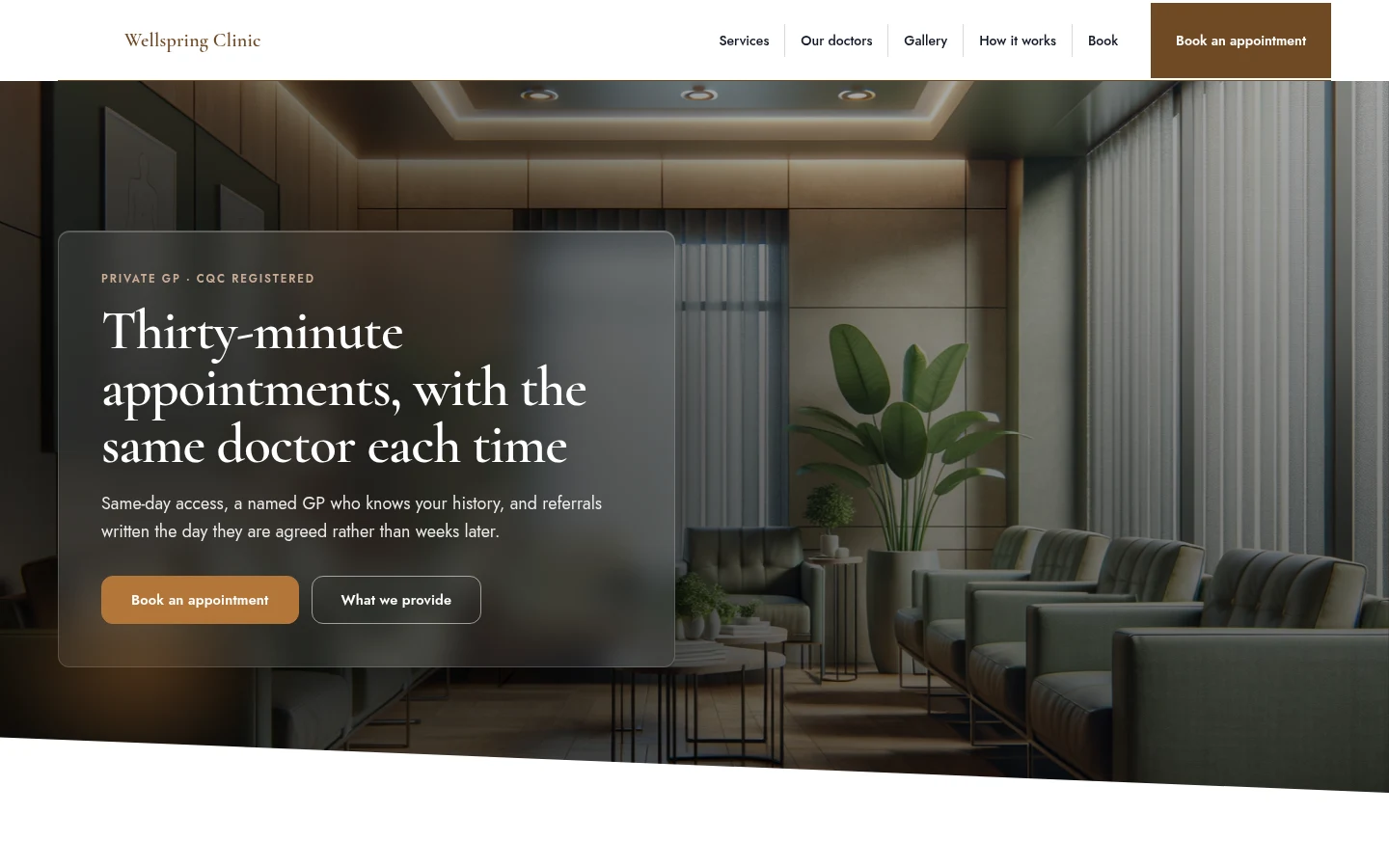 The Wellspring Clinic website, as a visitor sees it