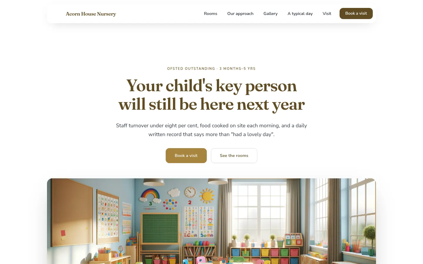 The Acorn House Nursery website, as a visitor sees it