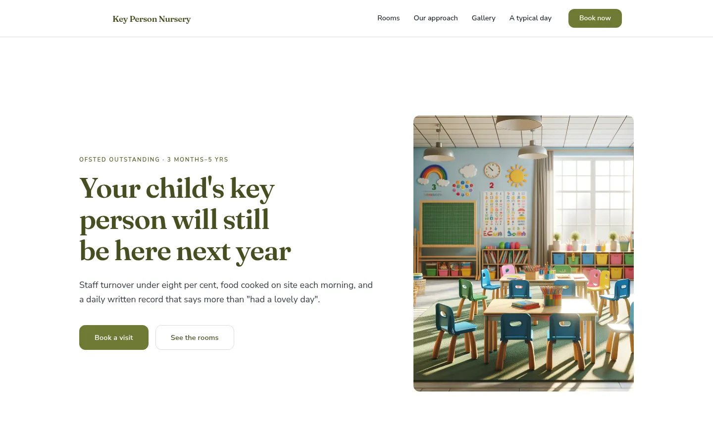 The Key Person Nursery website, as a visitor sees it
