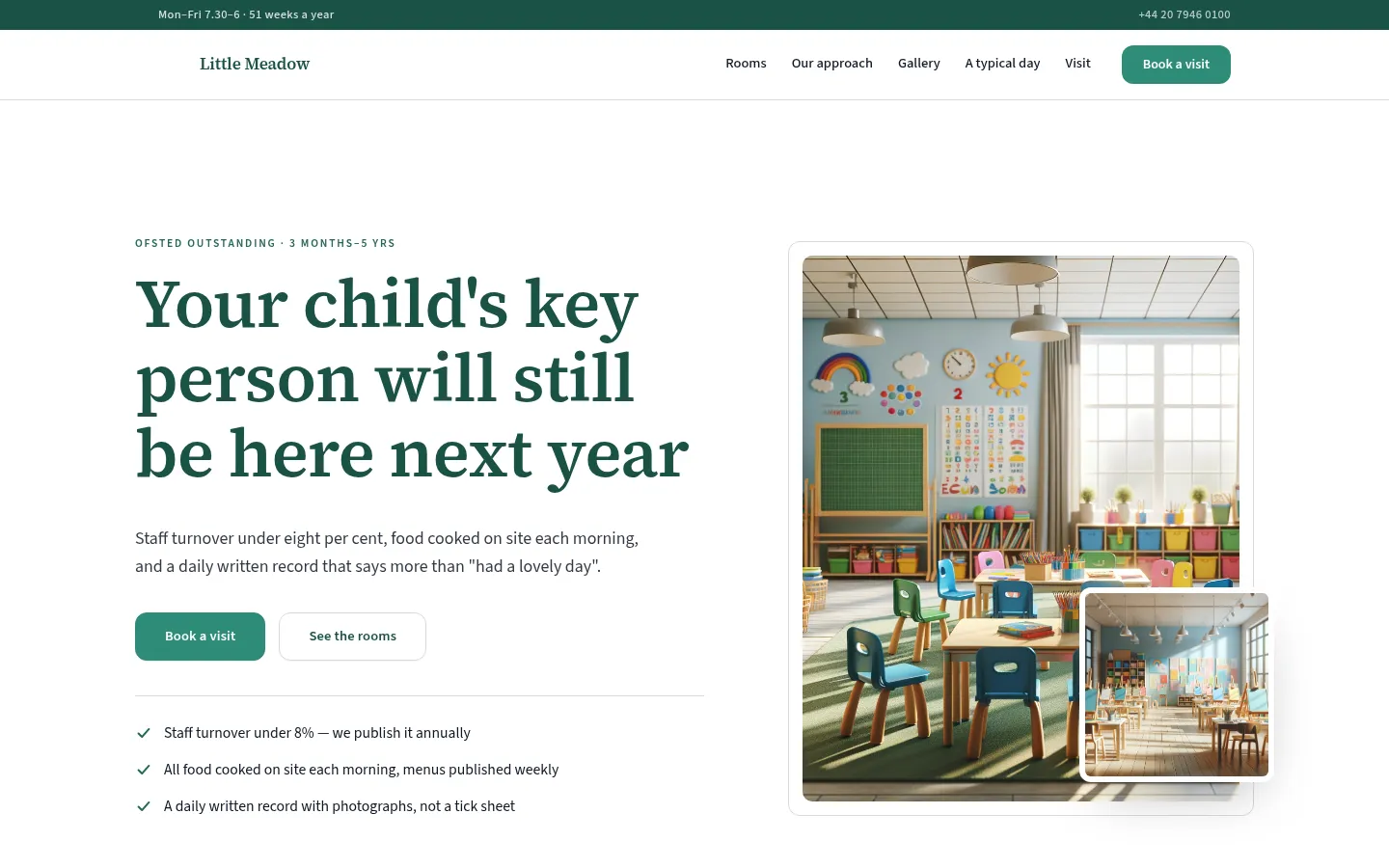 The Little Meadow website, as a visitor sees it