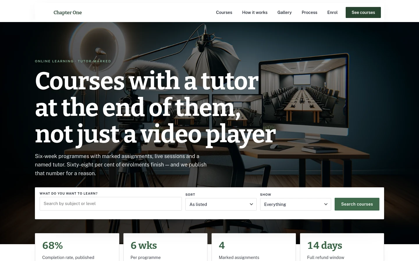 The Chapter One website, as a visitor sees it