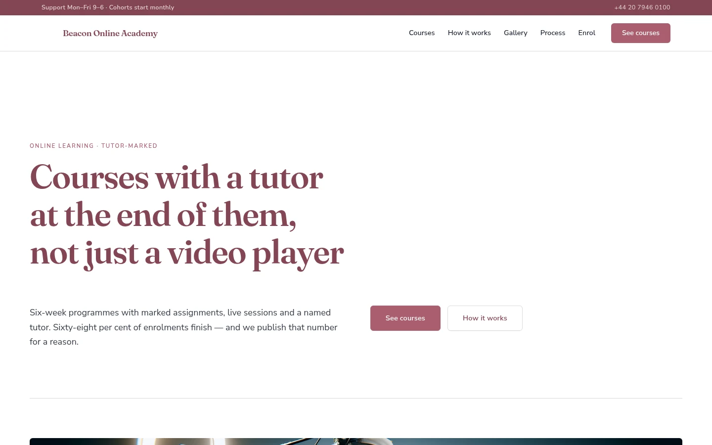 The Beacon Online Academy website, as a visitor sees it