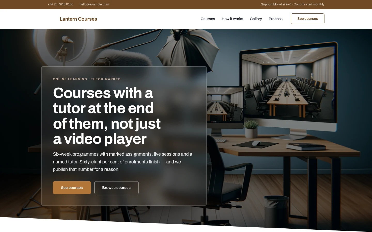 The Lantern Courses website, as a visitor sees it