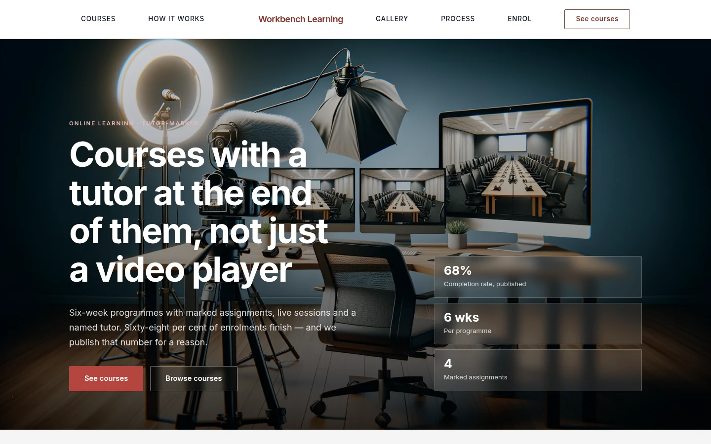 The Workbench Learning website, as a visitor sees it