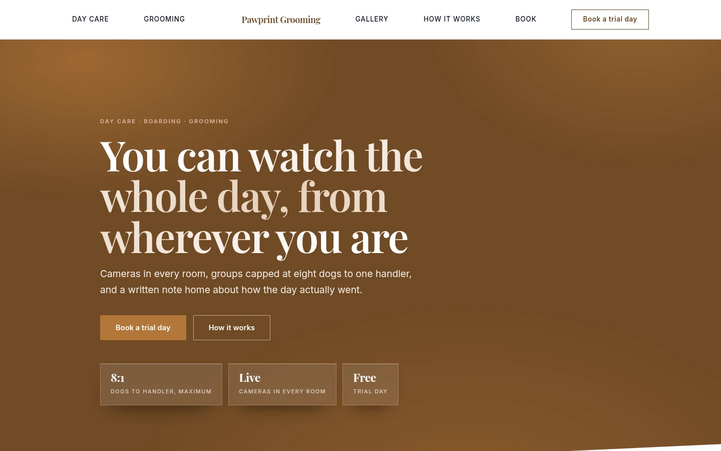 The Pawprint Grooming website, as a visitor sees it