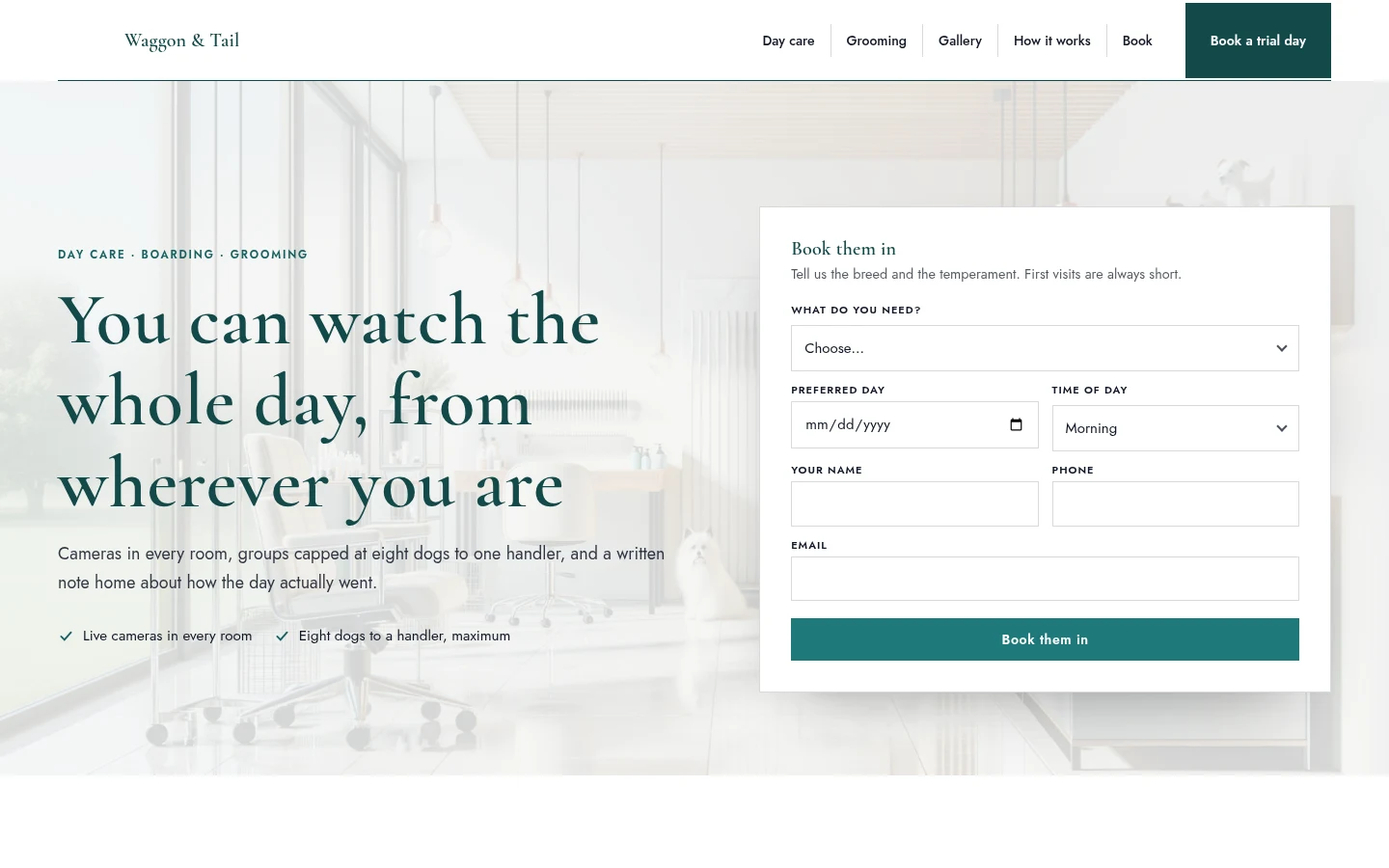 The Waggon & Tail website, as a visitor sees it