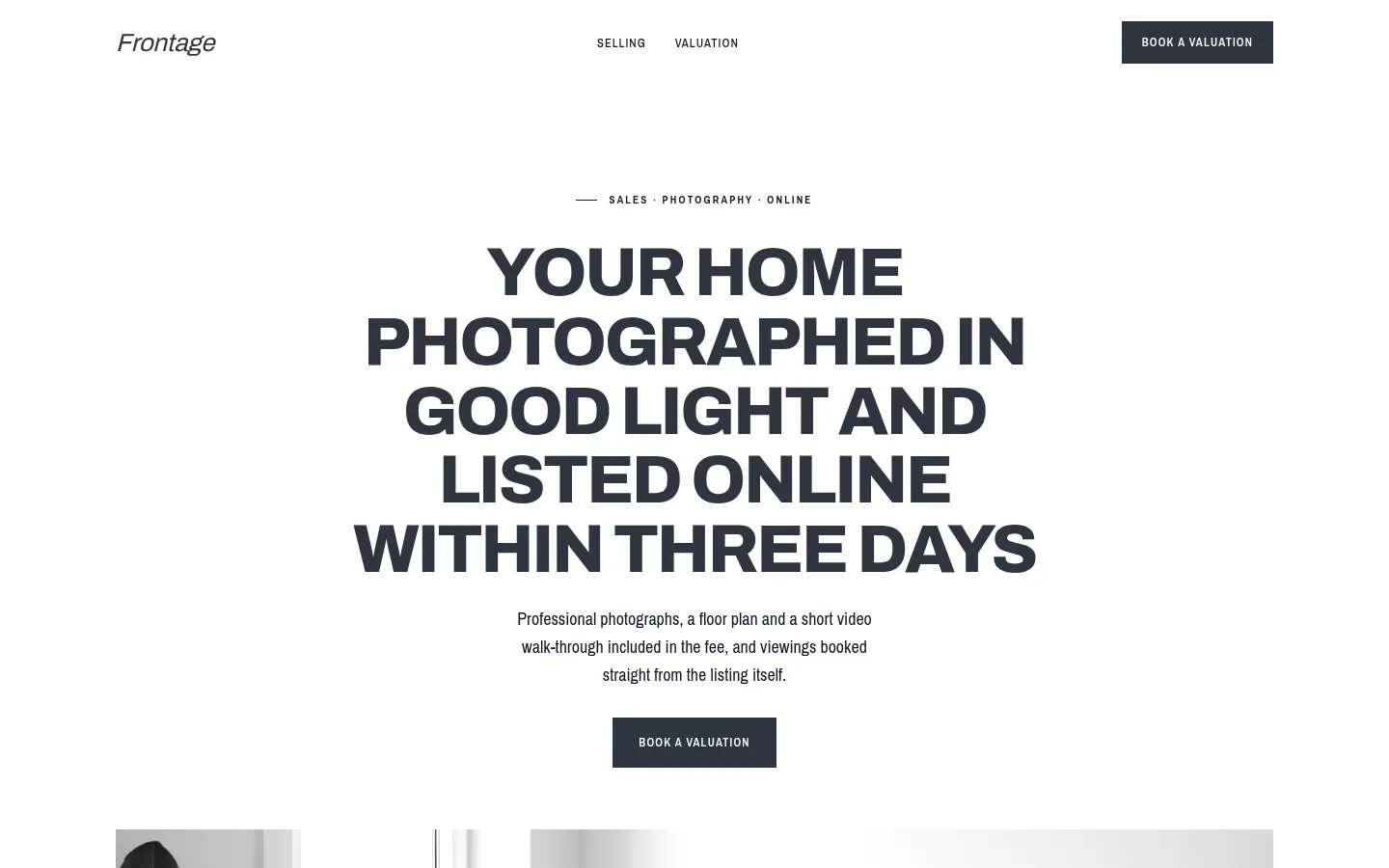 The Frontage website, as a visitor sees it