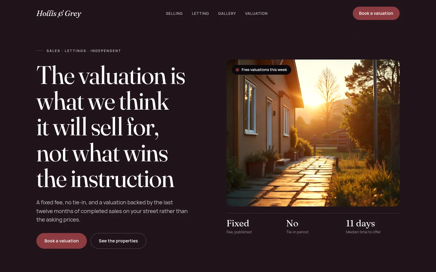 The Hollis & Grey website, as a visitor sees it