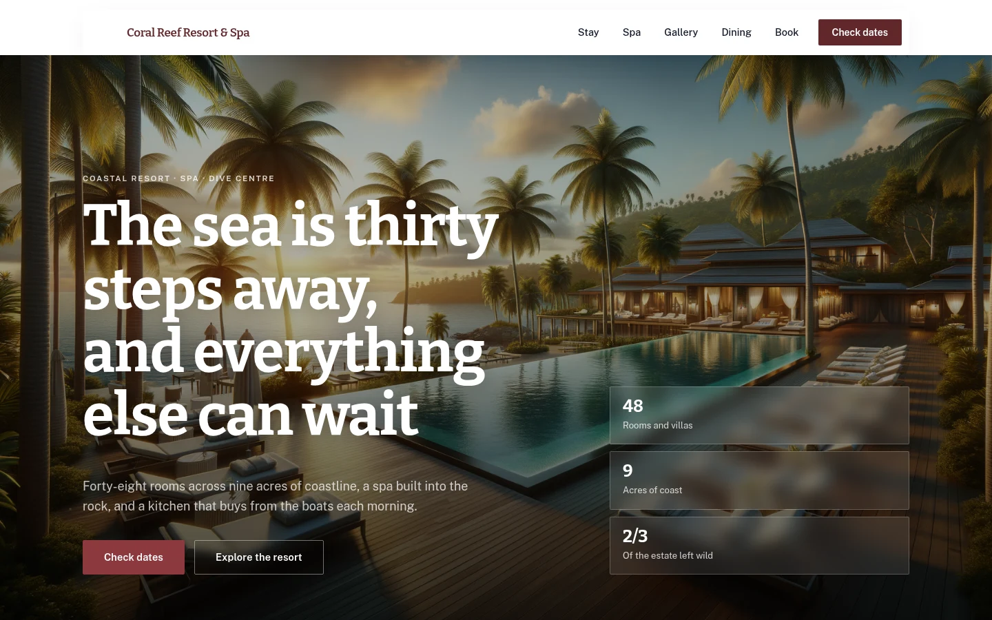 The Coral Reef Resort & Spa website, as a visitor sees it