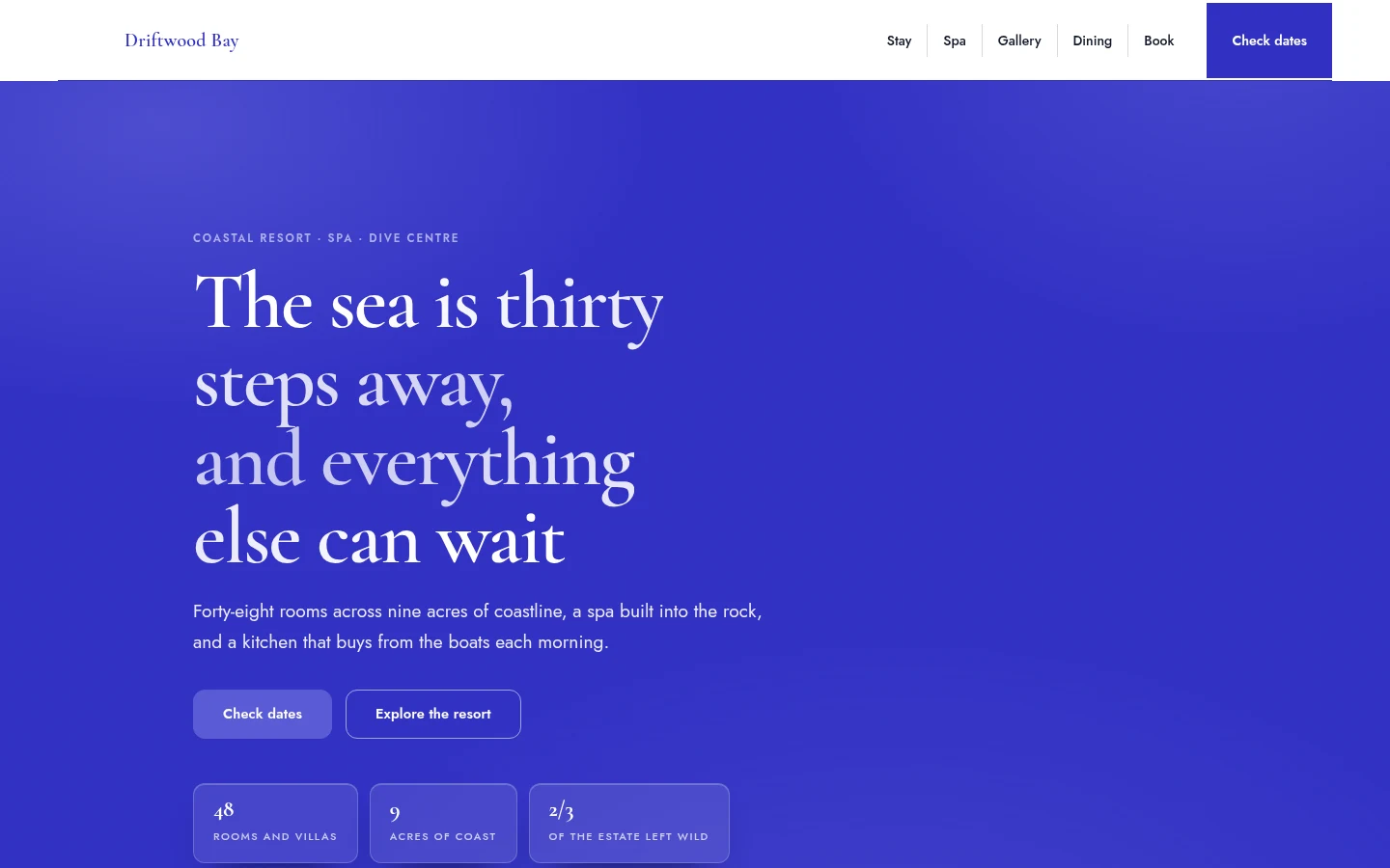 The Driftwood Bay website, as a visitor sees it