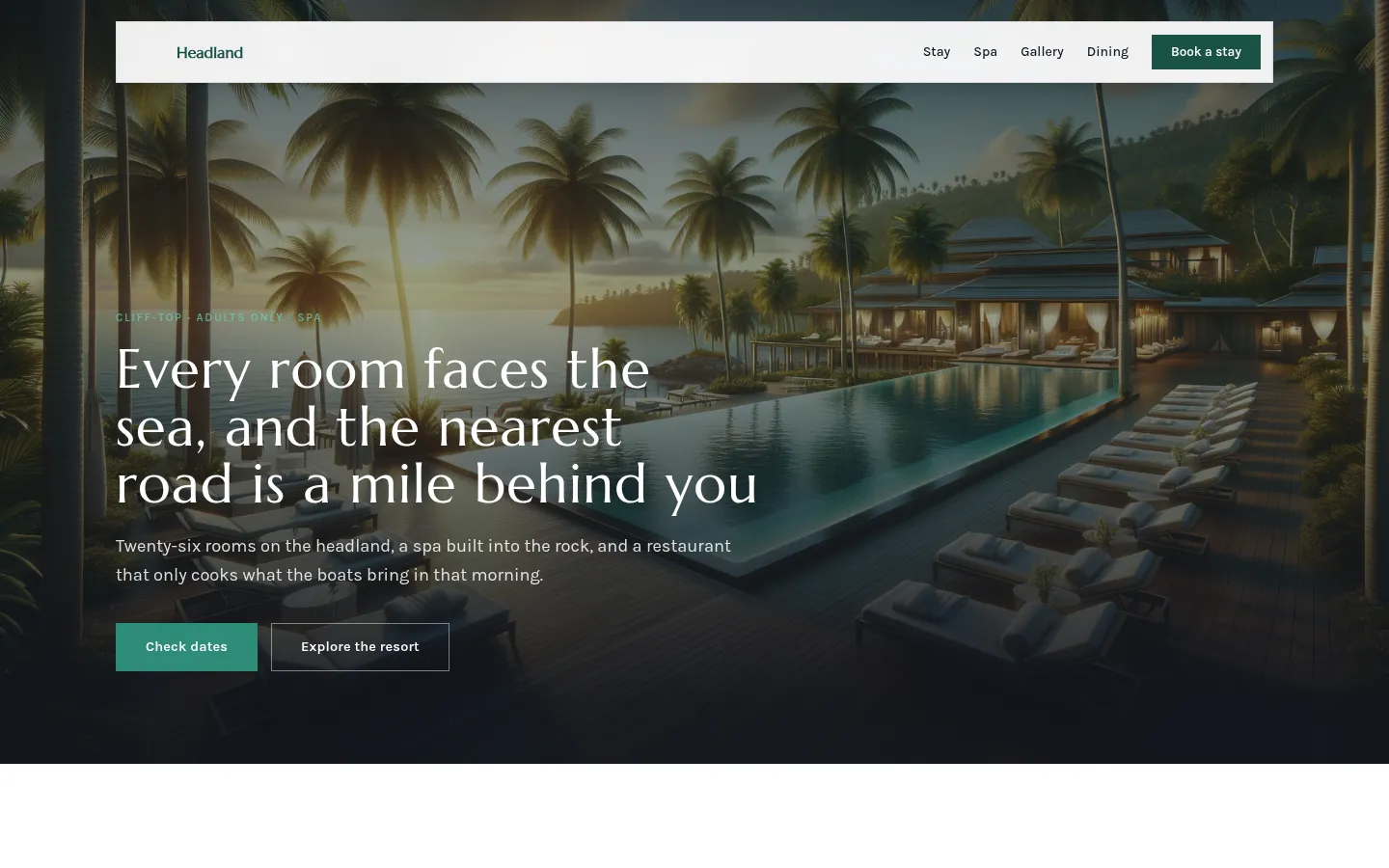 The Headland website, as a visitor sees it