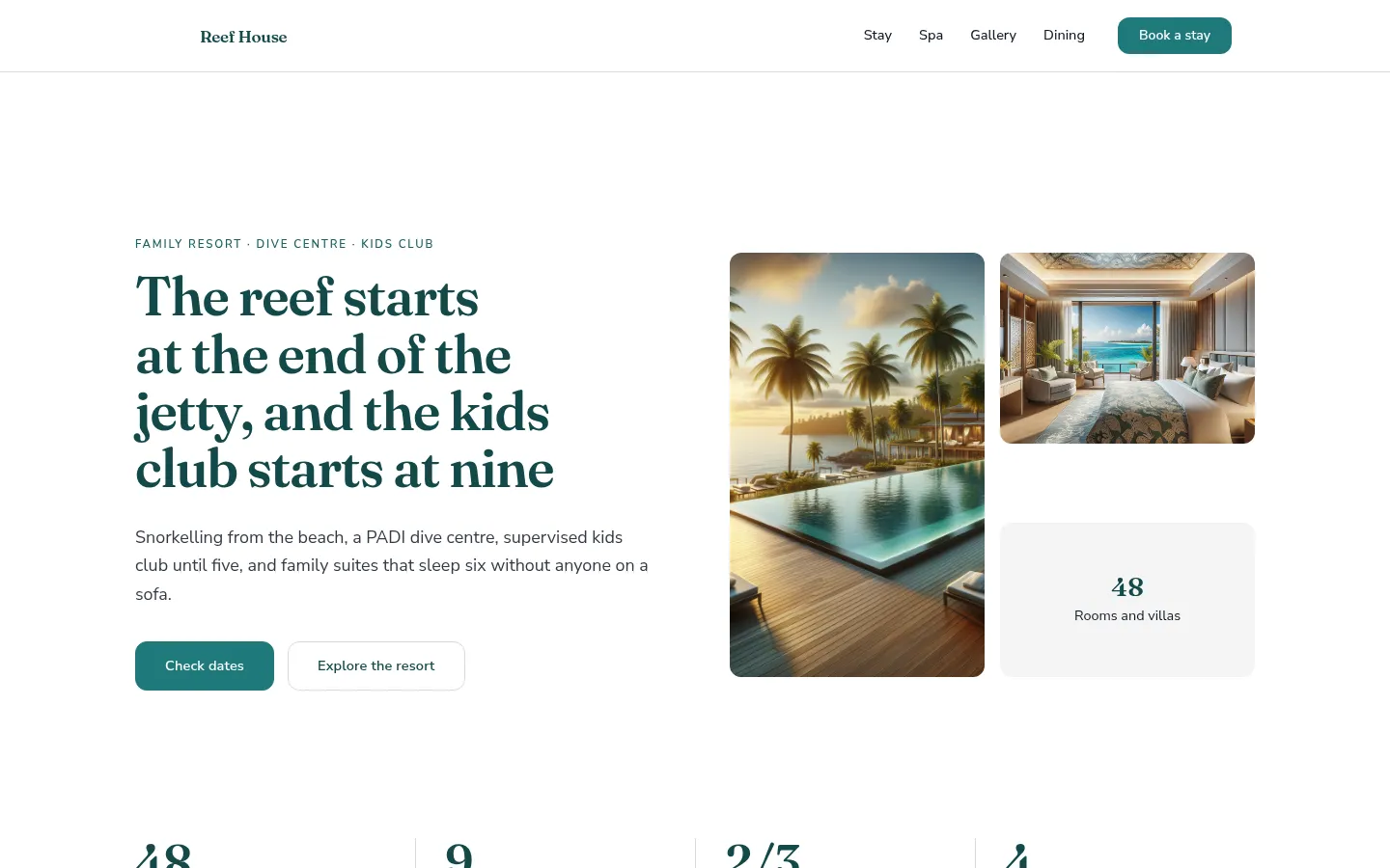 The Reef House website, as a visitor sees it