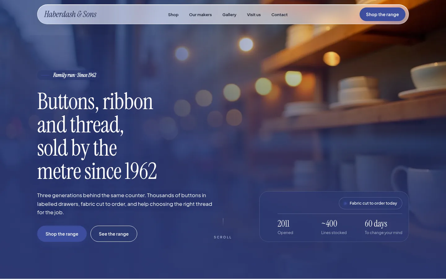 The Haberdash & Sons website, as a visitor sees it