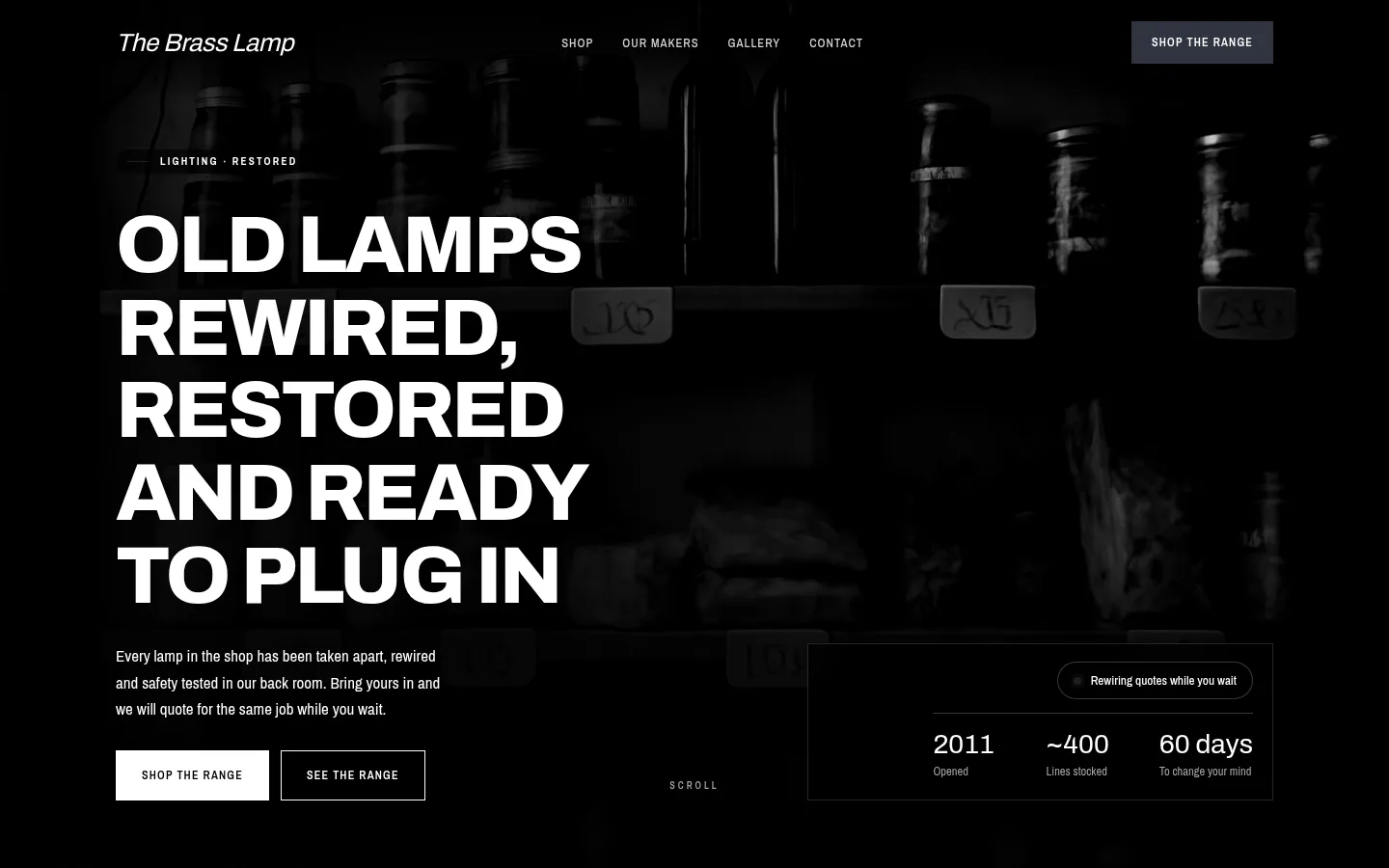 The The Brass Lamp website, as a visitor sees it