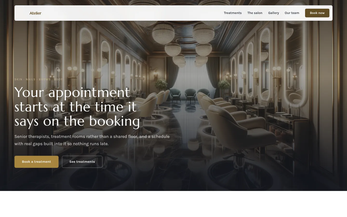 The Atelier website, as a visitor sees it