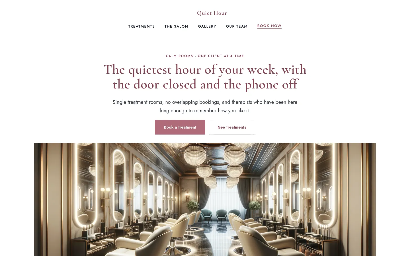 The Quiet Hour website, as a visitor sees it