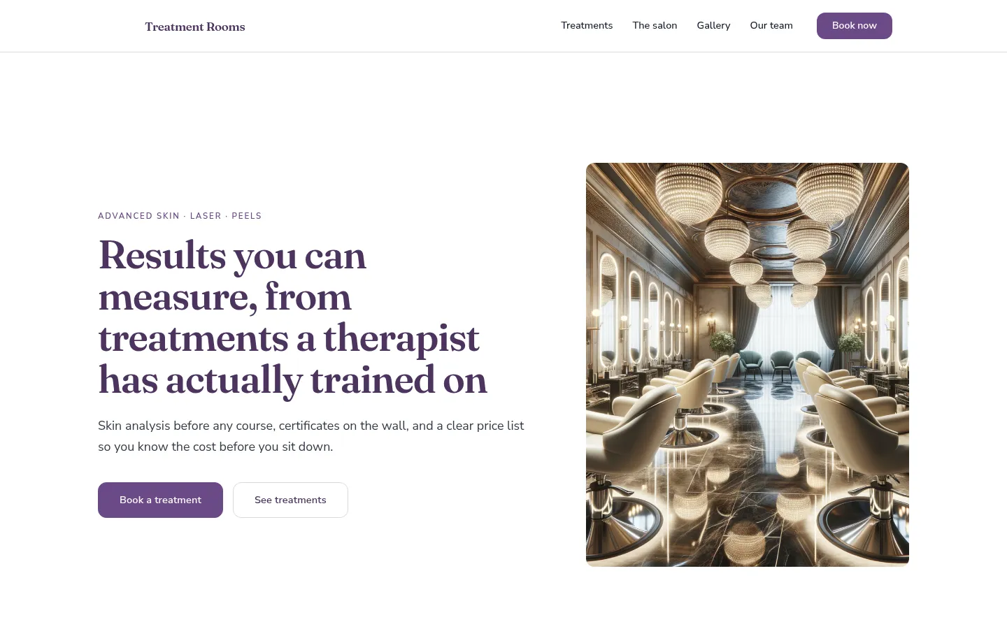 The Treatment Rooms website, as a visitor sees it
