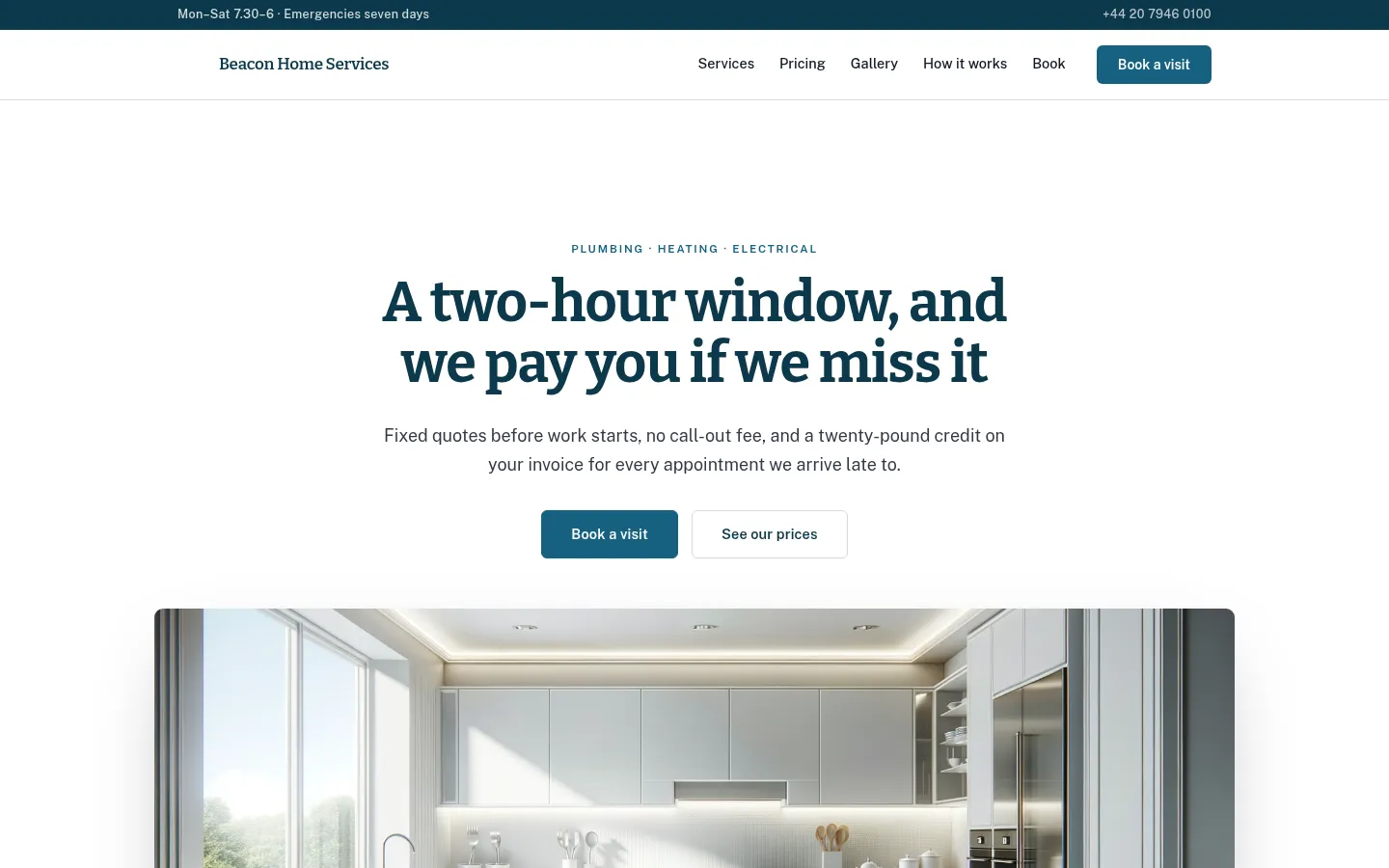 The Beacon Home Services website, as a visitor sees it