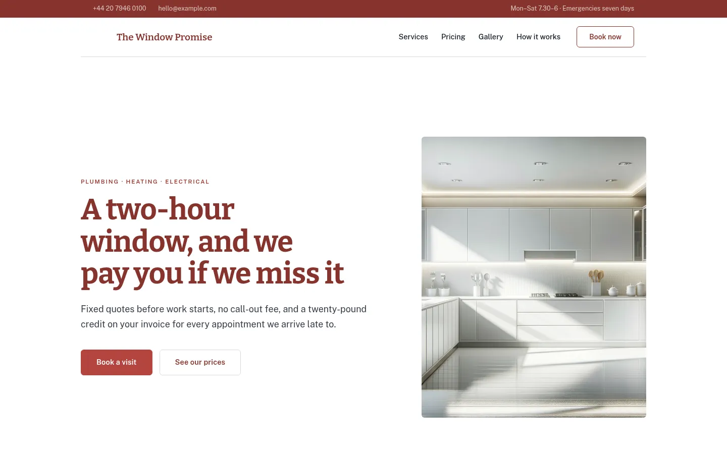 The The Window Promise website, as a visitor sees it
