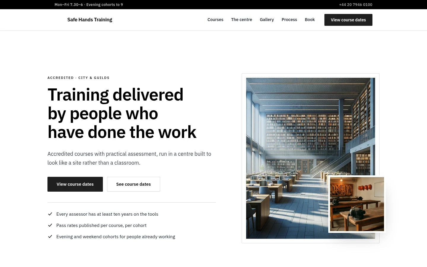 The Safe Hands Training website, as a visitor sees it