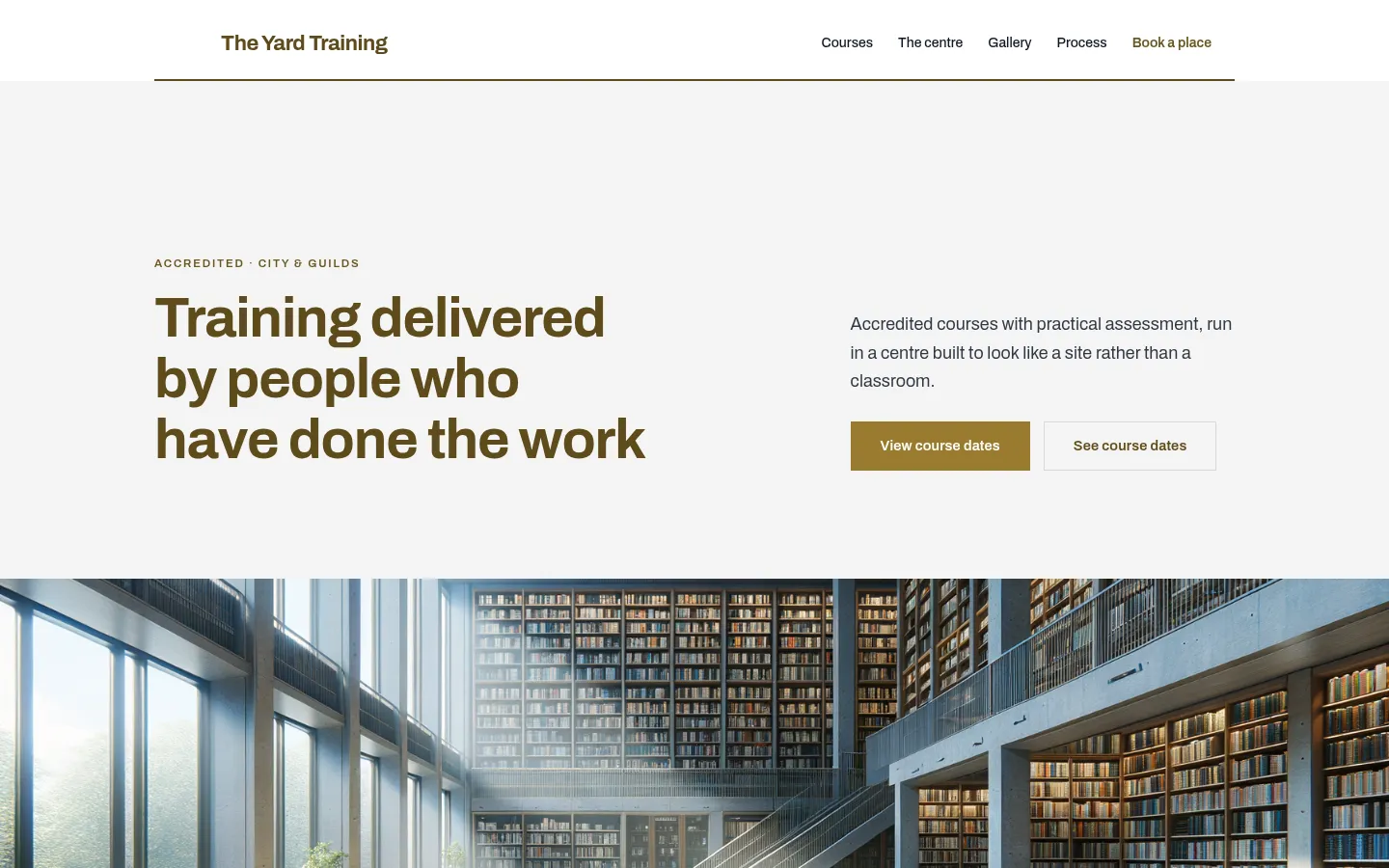 The The Yard Training website, as a visitor sees it