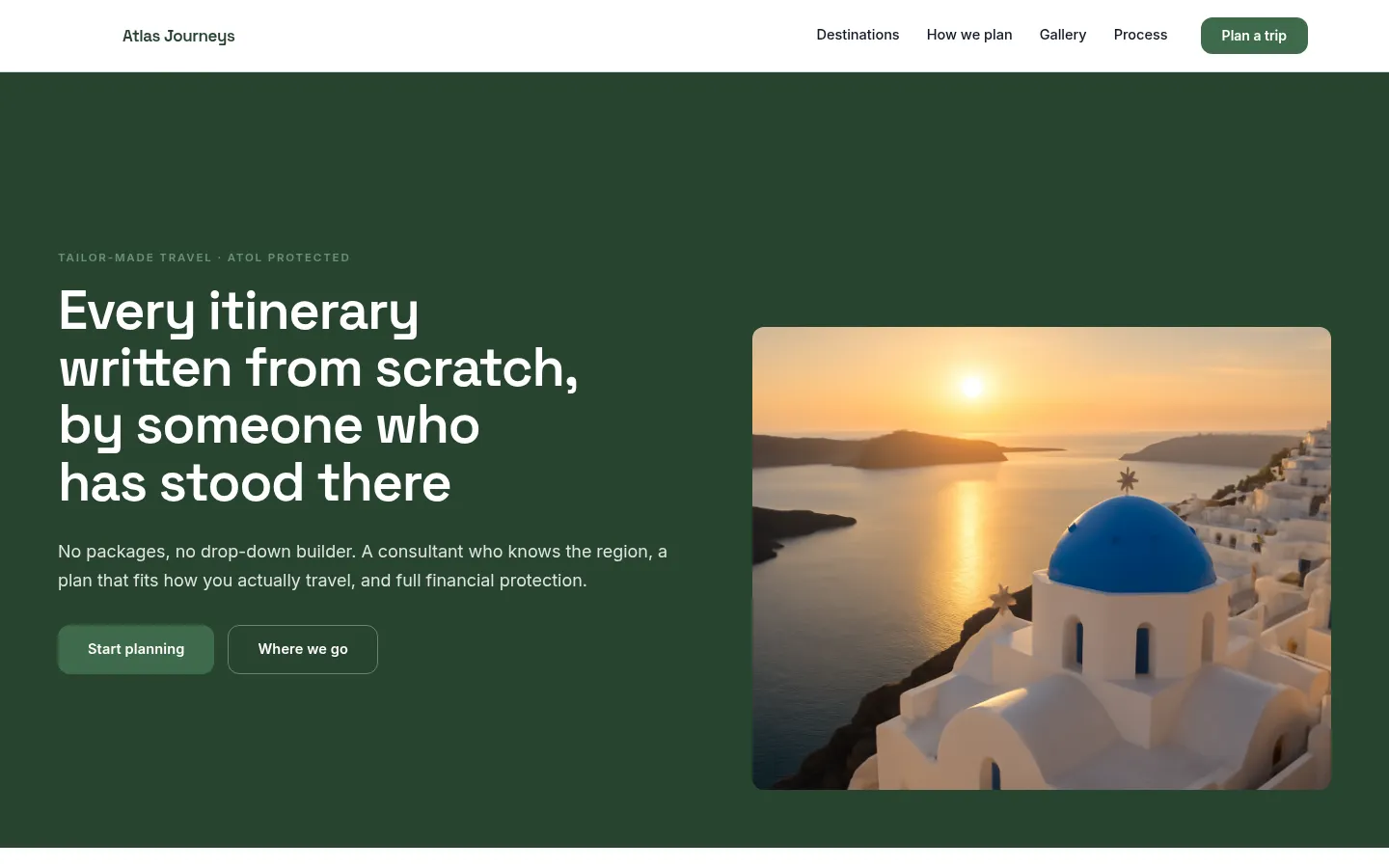 The Atlas Journeys website, as a visitor sees it