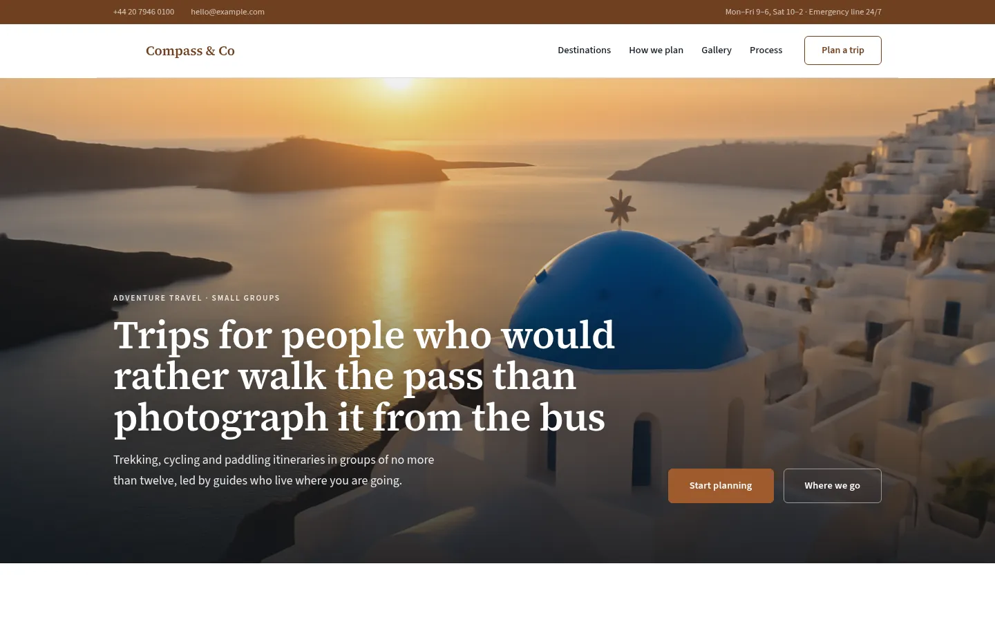 The Compass & Co website, as a visitor sees it