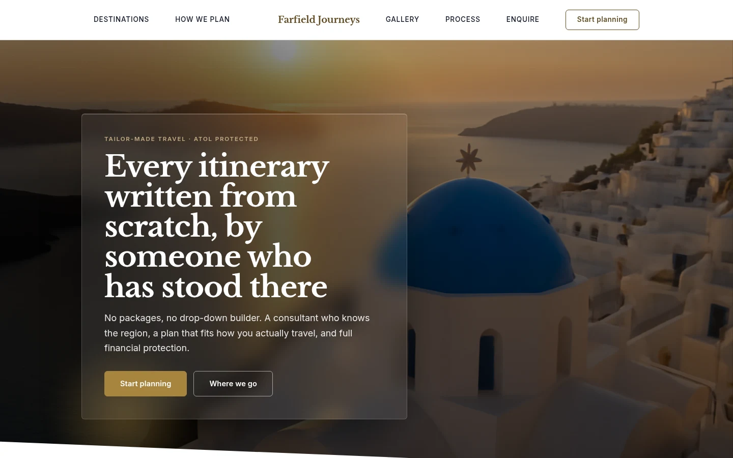 The Farfield Journeys website, as a visitor sees it