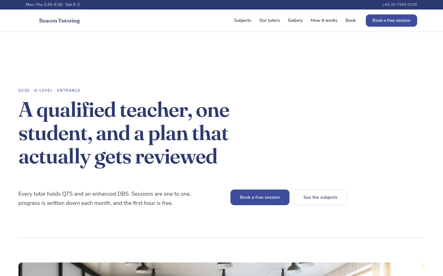 The Beacon Tutoring website, as a visitor sees it