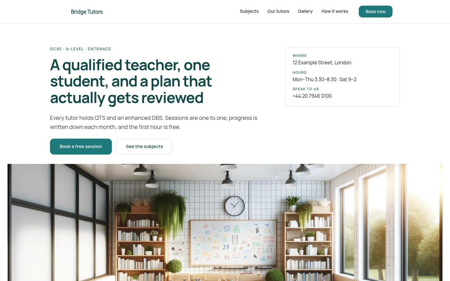 The Bridge Tutors website, as a visitor sees it
