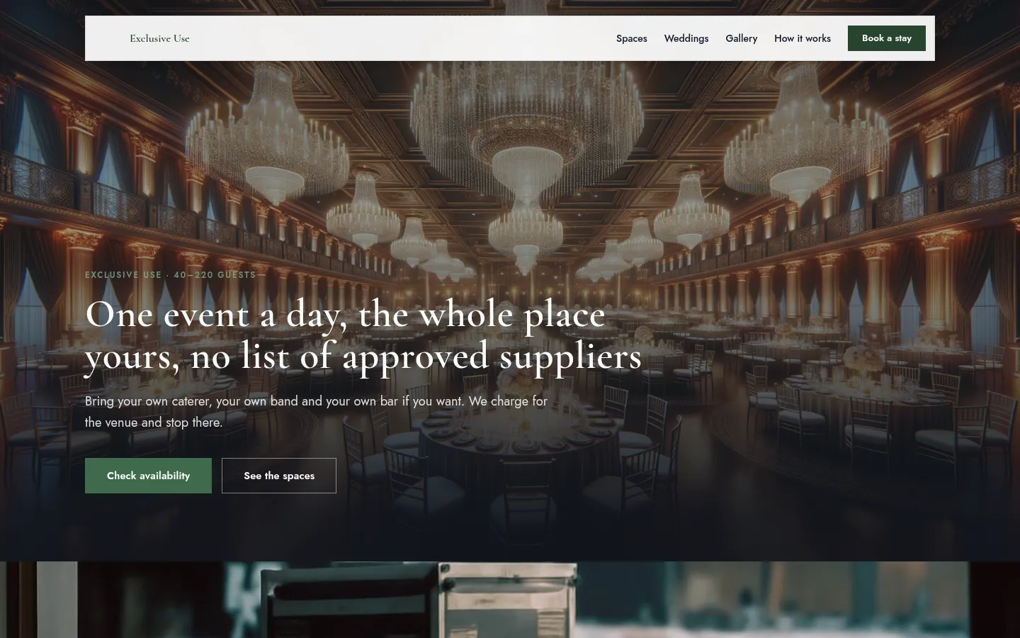 The Exclusive Use website, as a visitor sees it