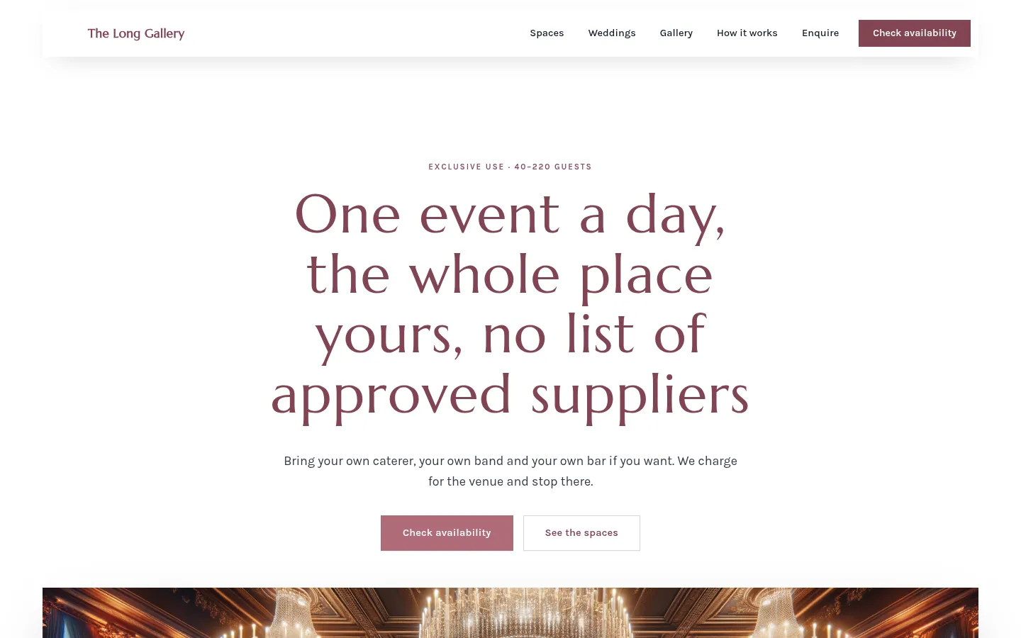 The The Long Gallery website, as a visitor sees it
